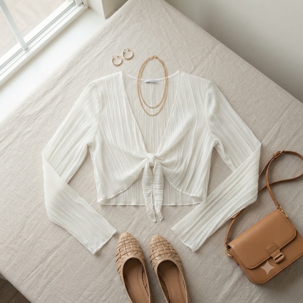 Jade Swim Dania Top Womens L/XL Cream Ripple Texture JS845_RE25 Minimalist Beach